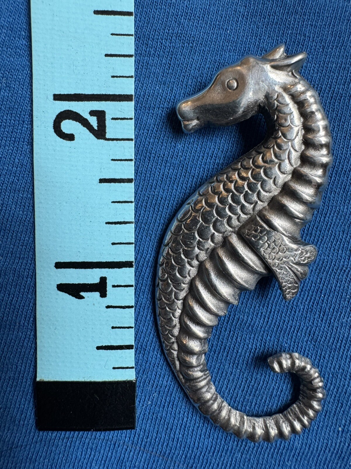 Vintage cast pewter seahorse pendant 2.25 inches long