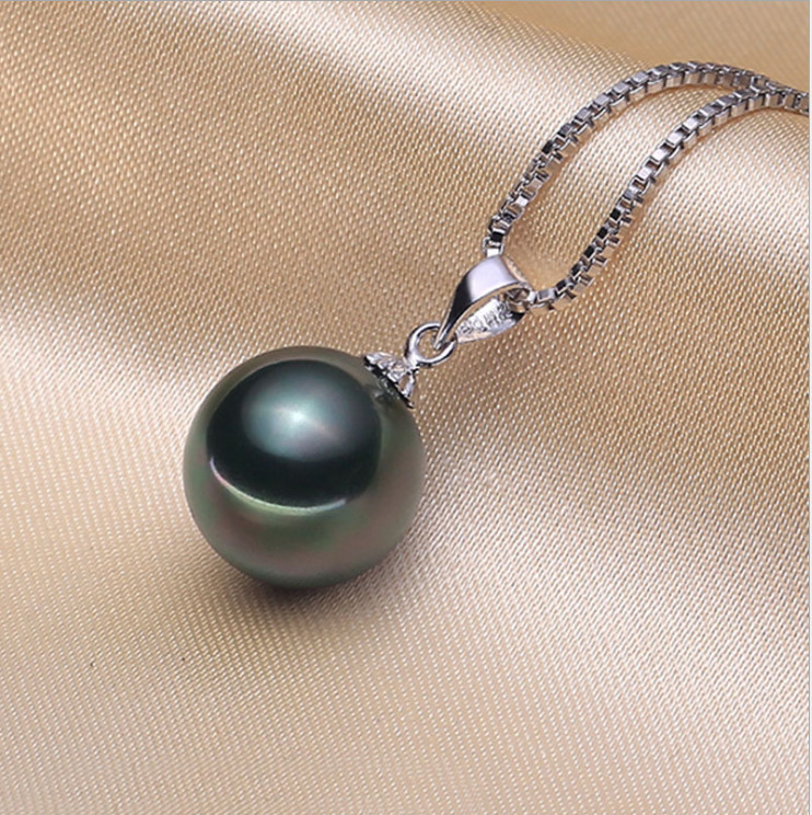Sterling Silver Black Natural Tahitian Shell Pearl Necklace Drop Earrings Set