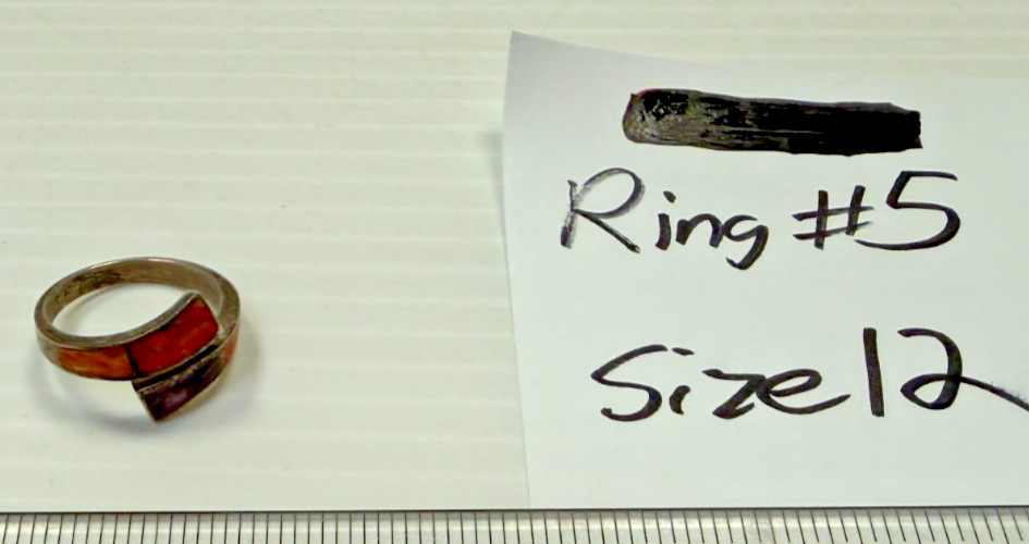 Sterling Tone Ring with Inlaid Colored Stone Size 12 – Unmarked – #5