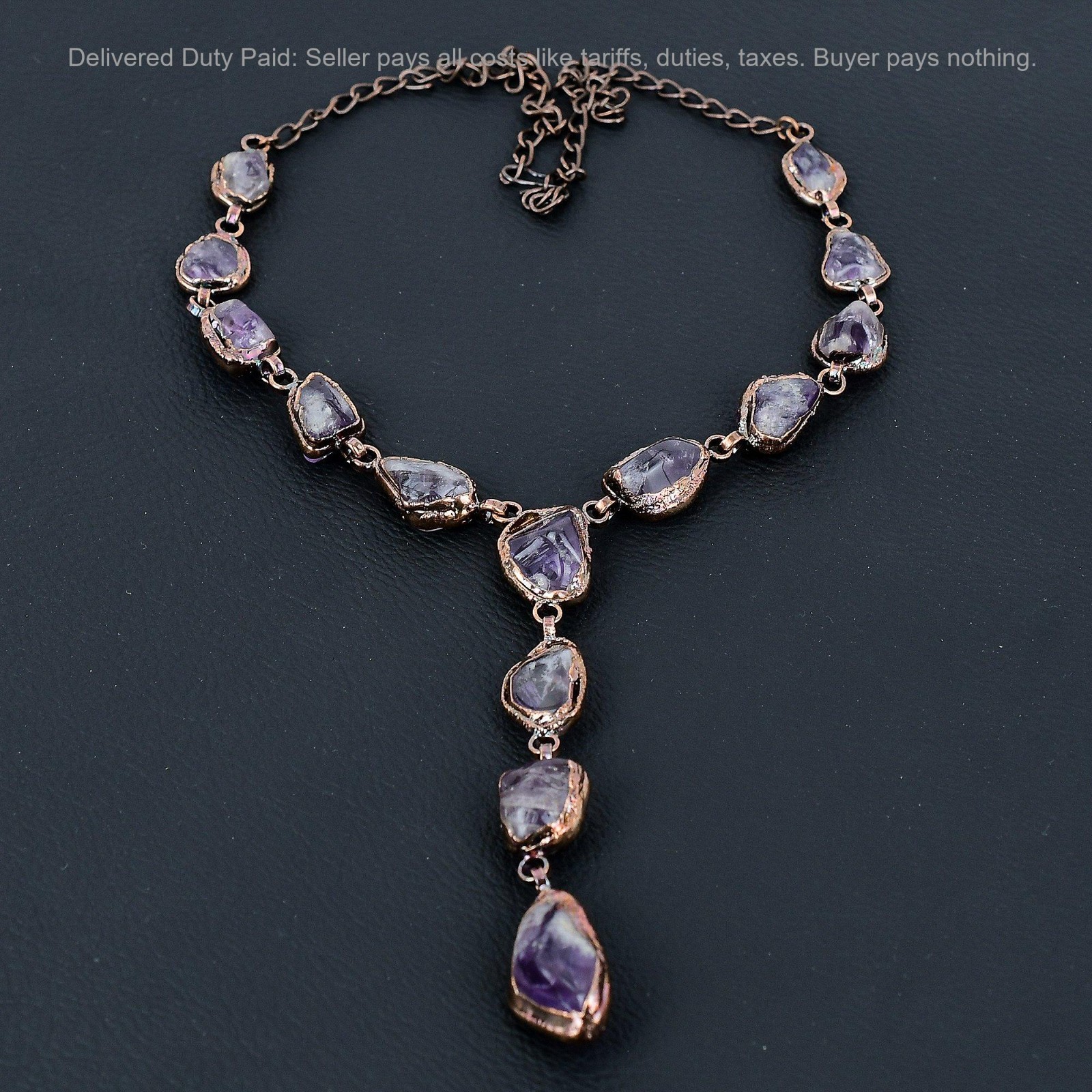 Copper Super 23 Amethyst Rough Gemstone Chain Engagement Electroformed Necklace