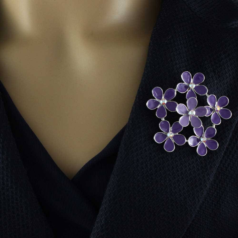 Shades of Purple Daisies Brooch Pin and Earring Set – PRL178BS