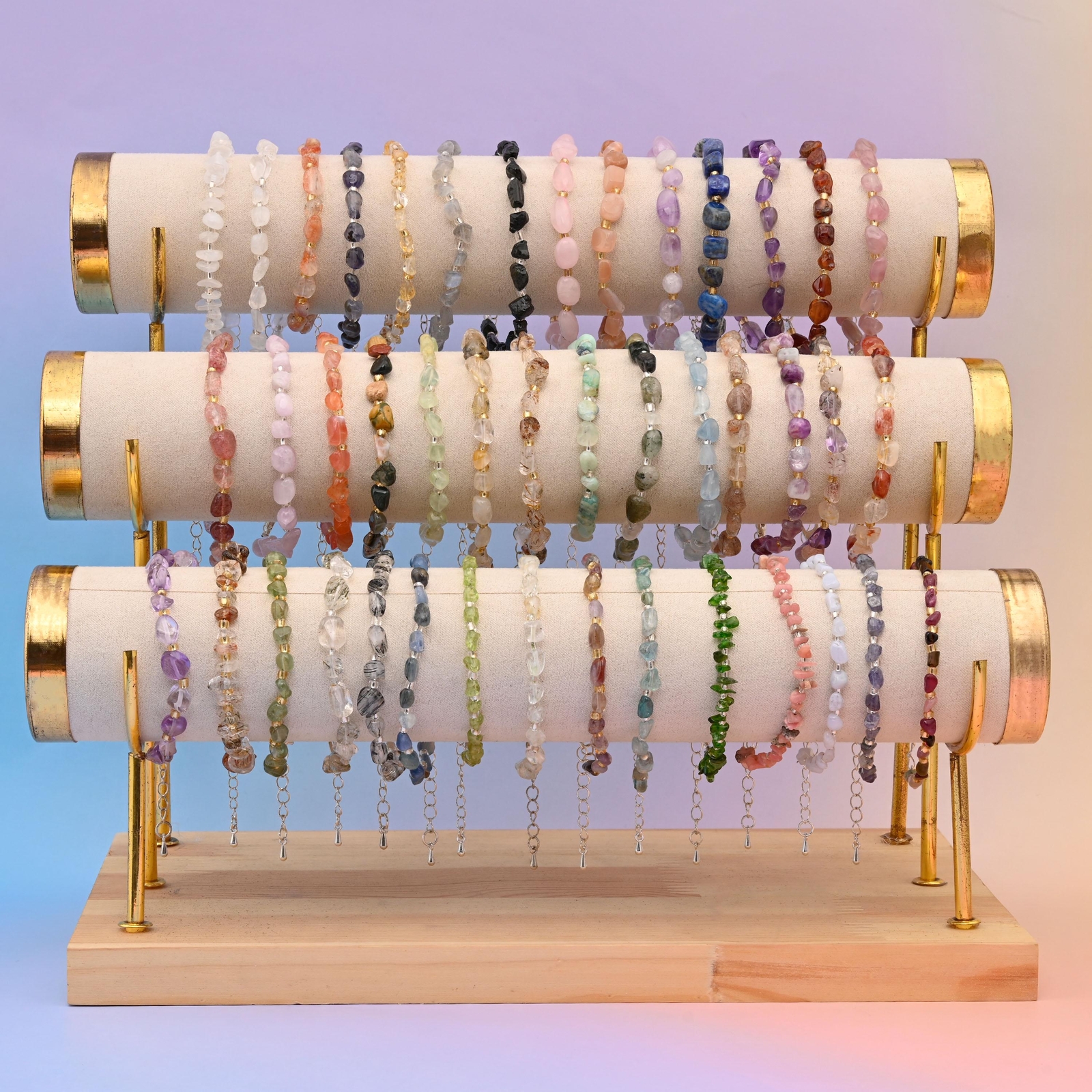 Natural Chip Gemstone Beads Bracelet Silver Plated Lobster Adjustable Chain