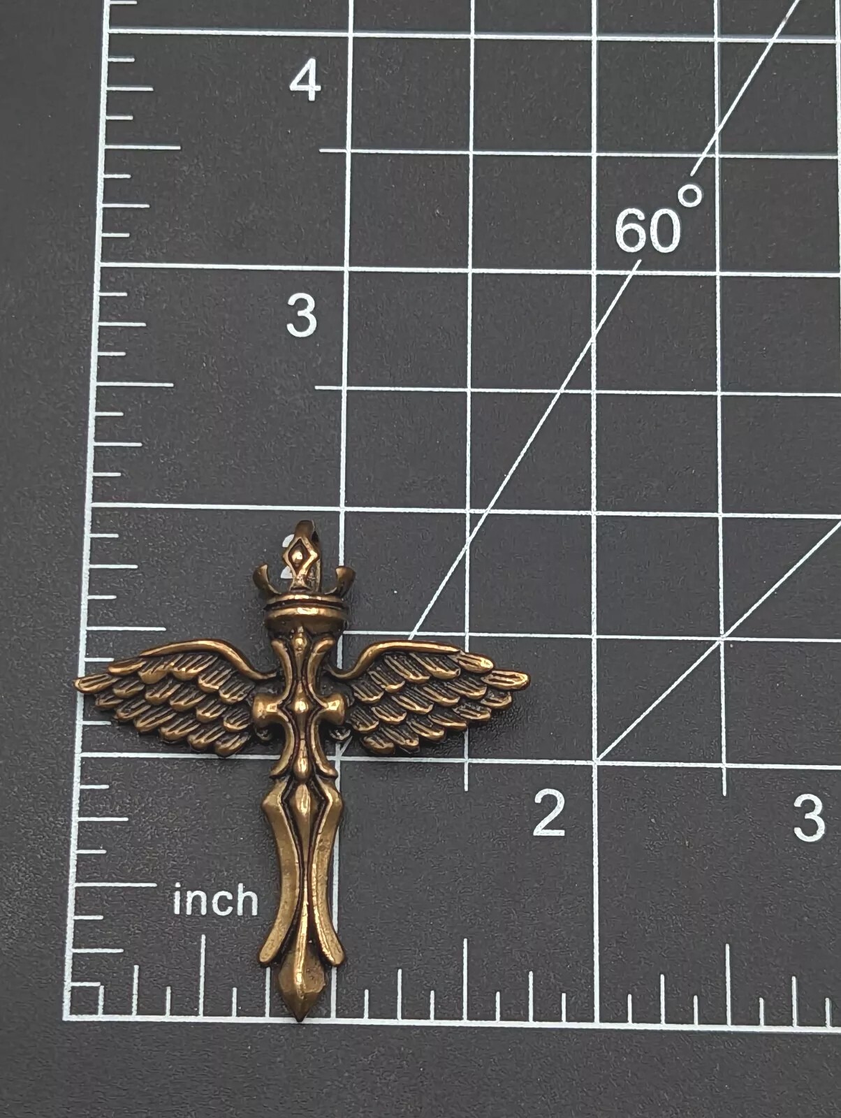 Bronze Tone Eagle Angel Wing Winged Crown Cross Sword Biker Religious Pendant