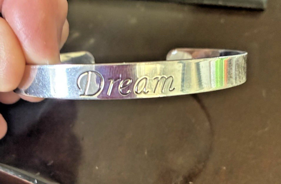 DREAM Stamped Fashion Cuff Silver Bracelet Stainless Steel Metal t 2.5” Unisex