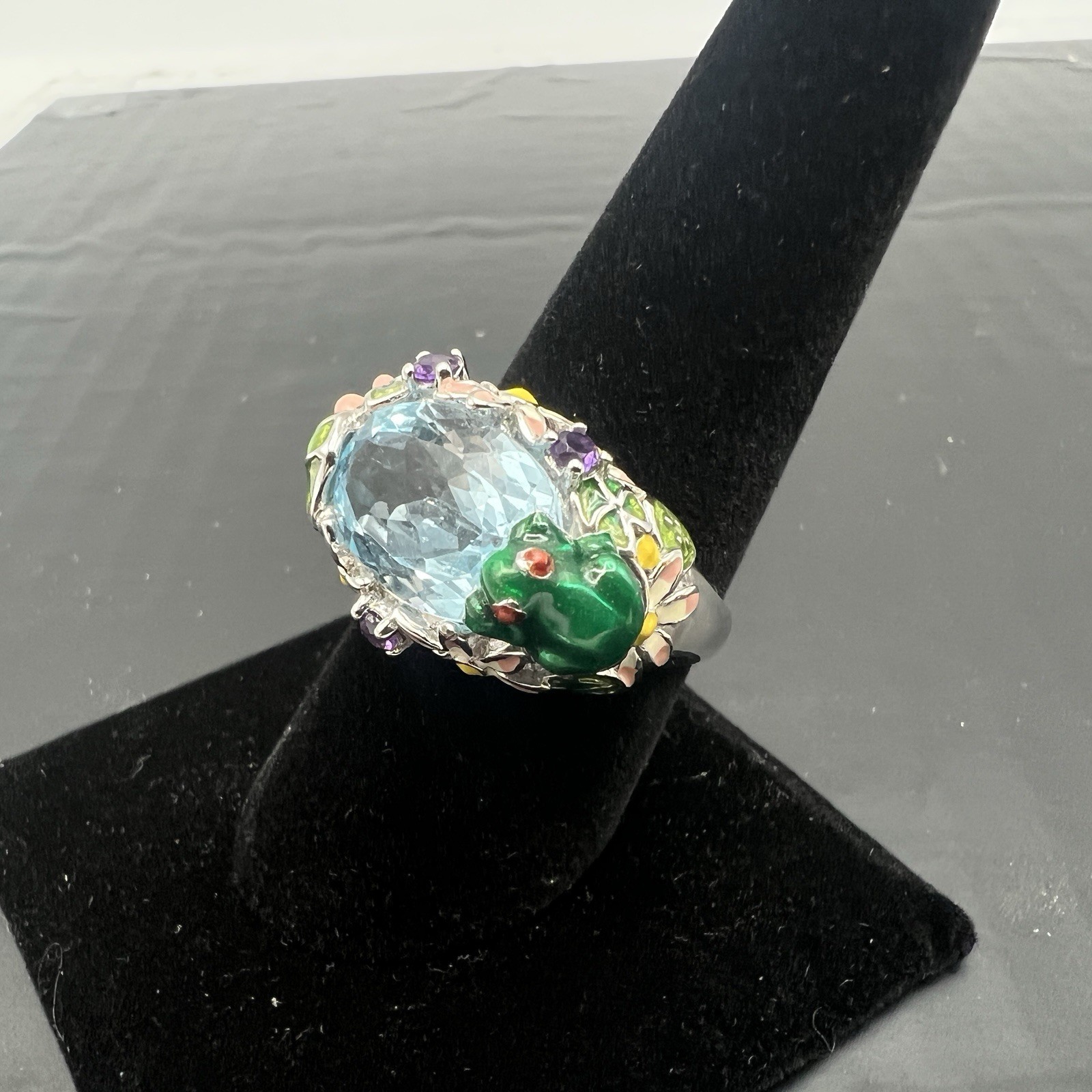 Ross Simons Sterling Silver Frog Pond Ring Blue Topaz Amethyst Enamel Size 9