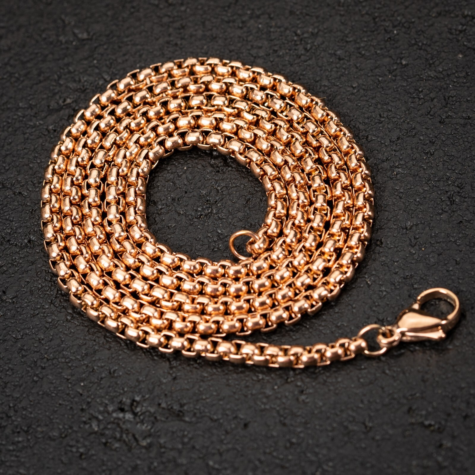 Rose Gold Plated Solid Smooth 316 Stainless Steel 3MM Pearl Box Chain Necklace