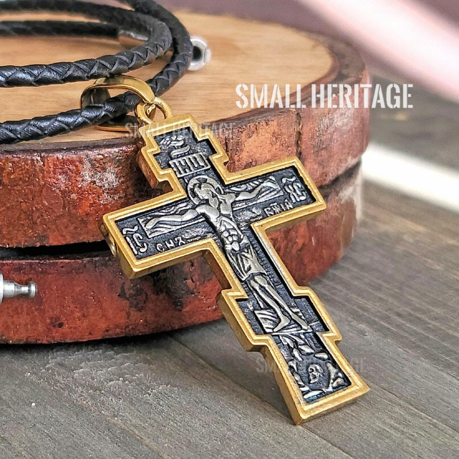 Stainless Steel Orthodox Cross Necklace Russian Slavic Pendant Silver-Gold Color
