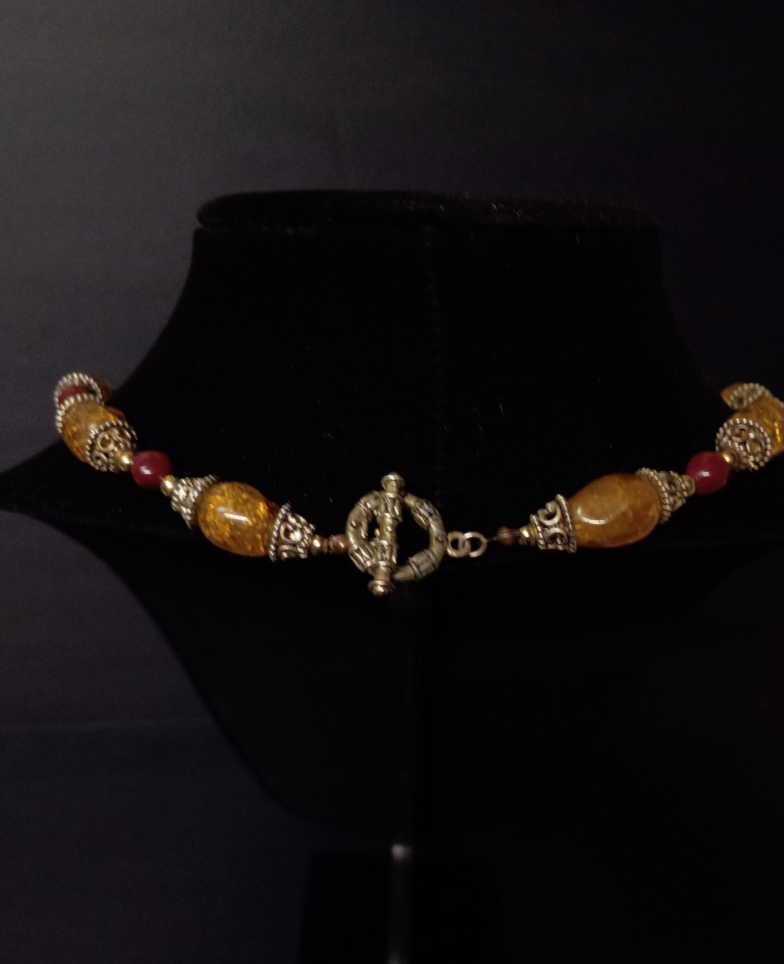 Premier Design Matching Set Necklace And Bracelet Amber & Red Beads Boho VTG
