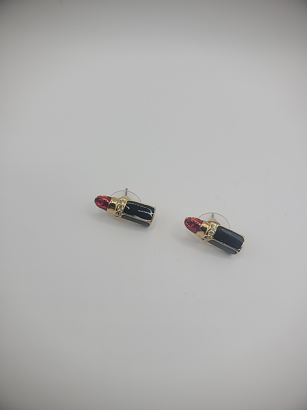 Vintage Earrings Pierced Post Stud Lipstick Shape Gold Tone Jewelry Costume