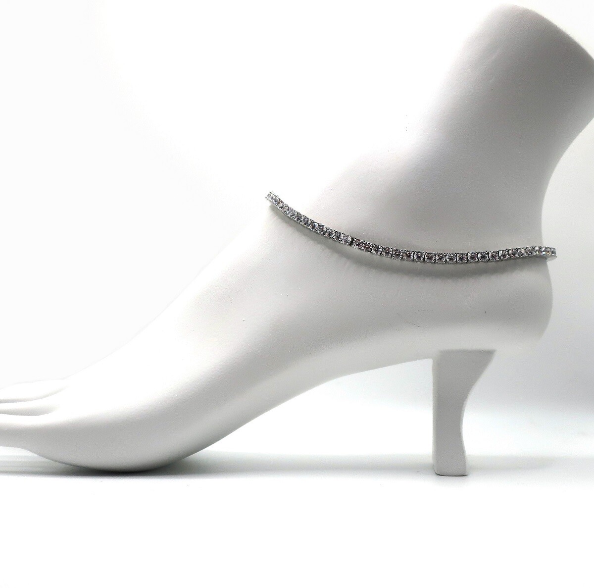 3mm Cubic Zirconia Tennis Chain Anklet 10 – 12″ Ankle Bracelet White Gold Plated