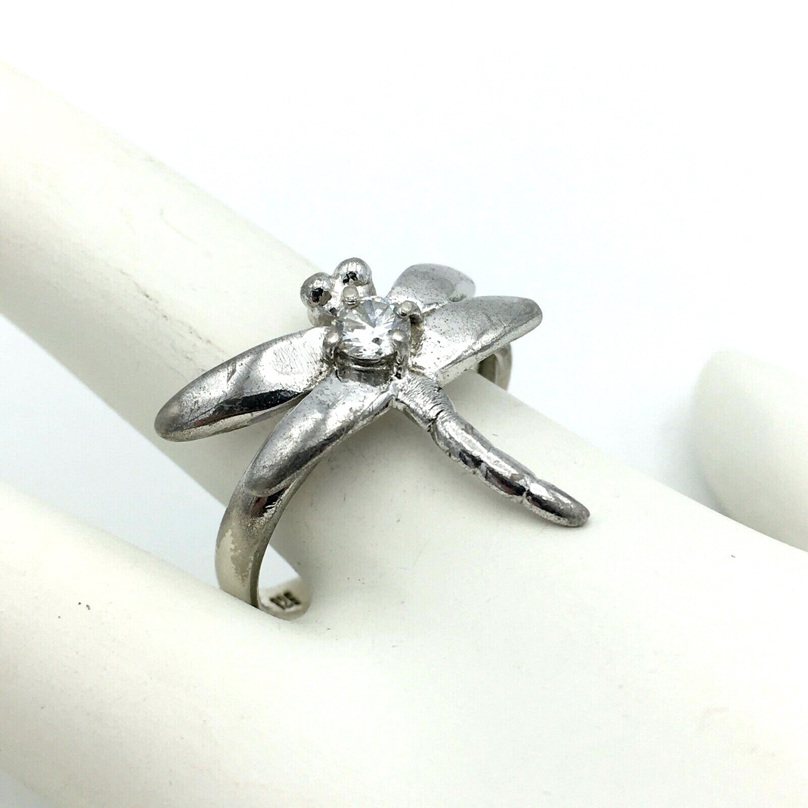 DRAGONFLY ring sterling silver size 8.75 – clear glass rhinestone 925 insect bug
