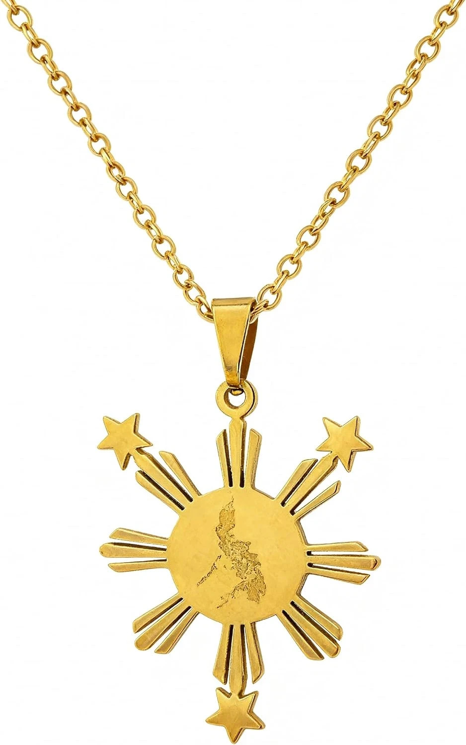 Philippines Sun Necklace for Women Filipino Heritage Gold Pendant Stainless Stee