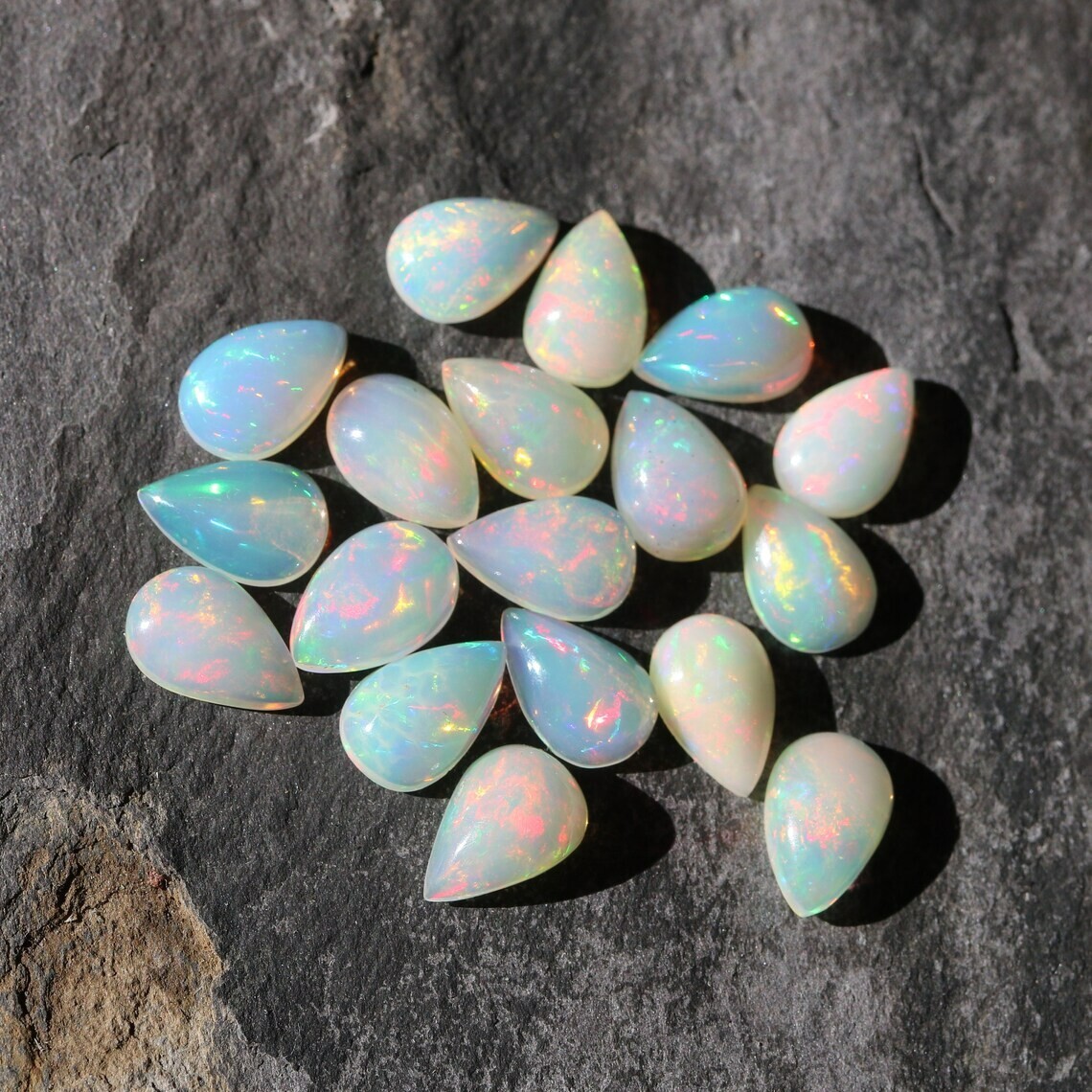 White Opal Stone Pendant Minimalist Droplet Fire Opal Necklace Sterling Silver