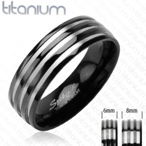 Solid Titanium Black Ring Triple Stripe Size 5,6,7,8,9,10,11,12,13,14 (FL43)