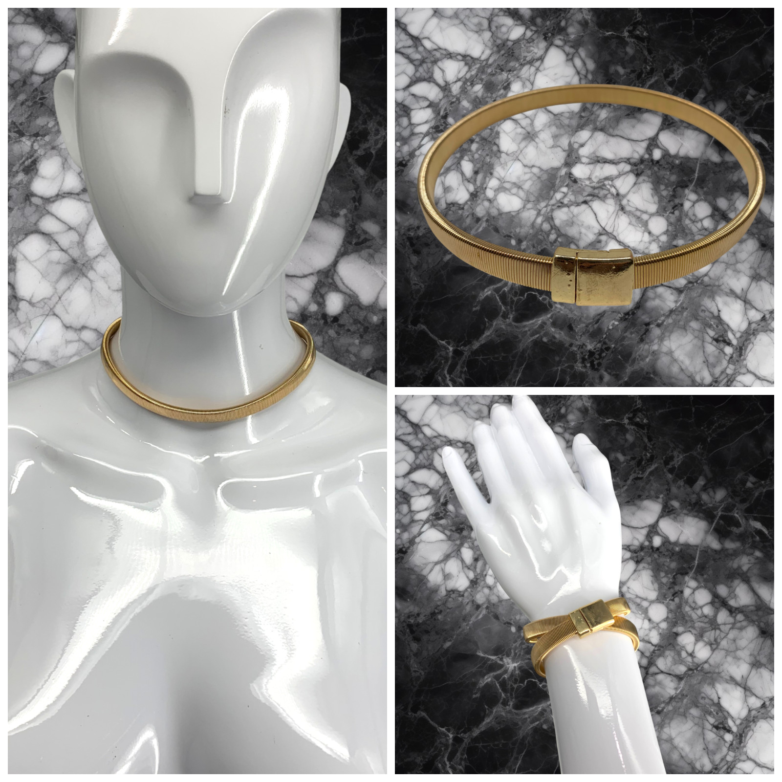 Vintage Gold Tone Serpentine Snake Chain Collar Necklace Tubogas Omega Style