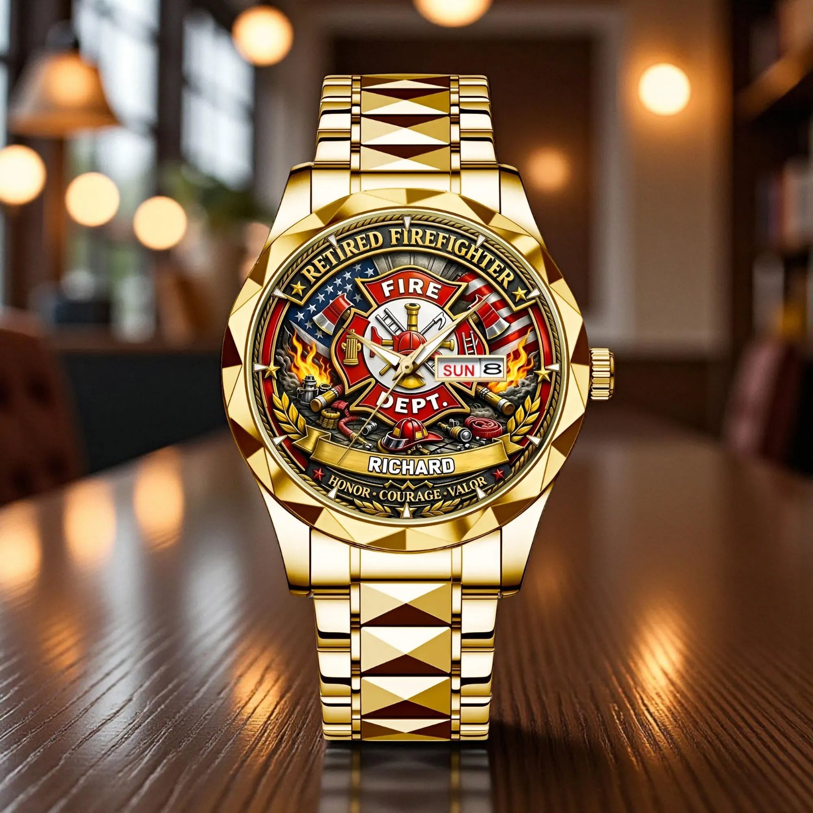 Custom Retired Firefighter Watch Personalized Fire Dept Retirement Gift for Men