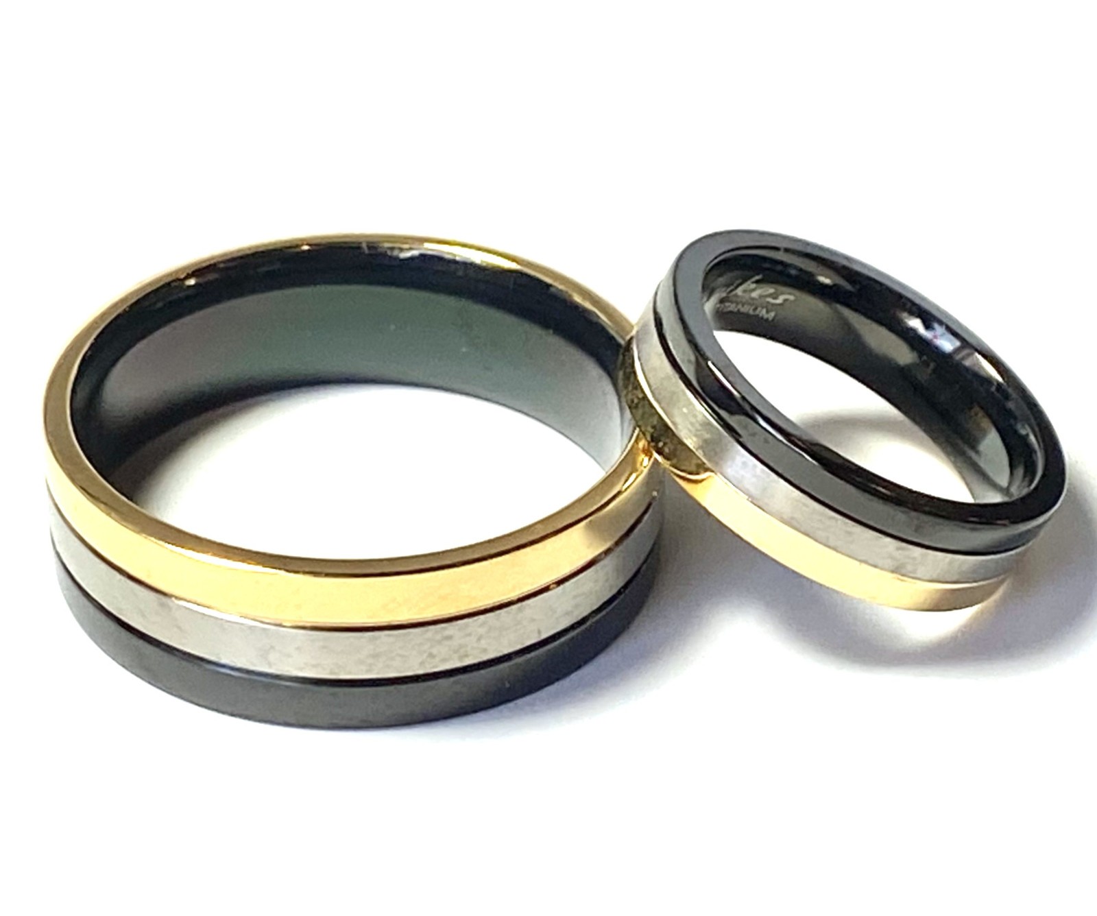 Solid Titanium Wedding Ring Gold & Black Size 5,6,7,8,9,10,11,12,13,14 (FL21)