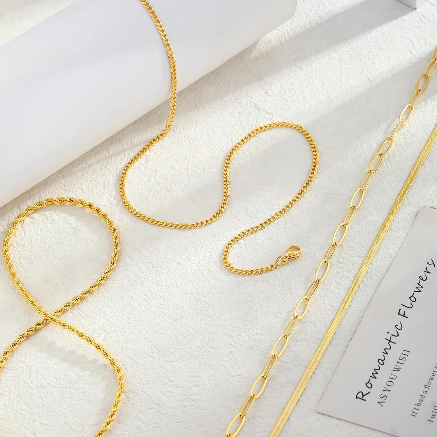Gold/Silver Necklaces Stack for Women,14K Gold/Sterling Silver Plated Simple Lay