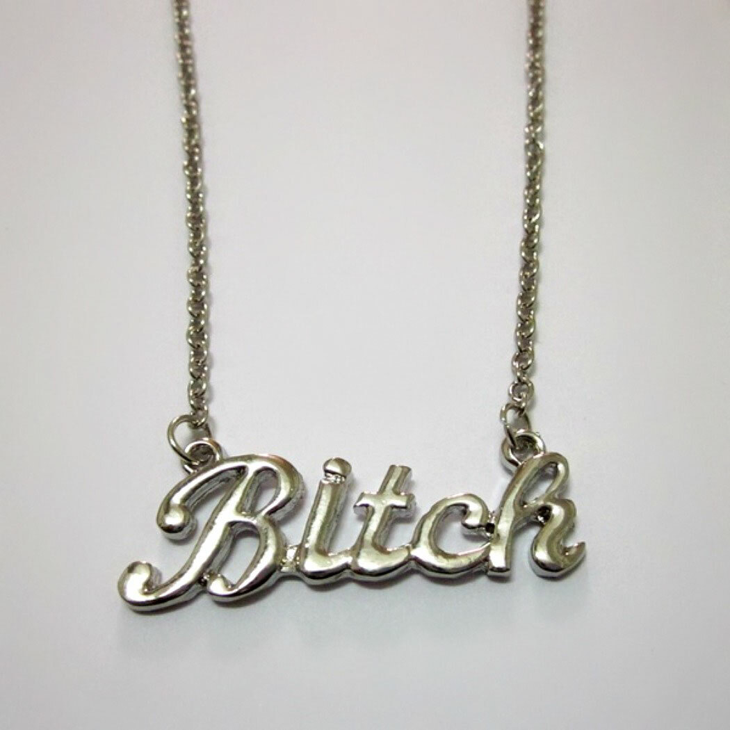 BITCH NECKLACE 1.5″ Charm Pendant Gold Silver Tone Chain HIP HOP Trendy Fashion