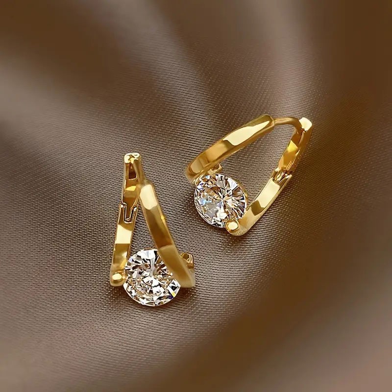 Women’s Fashion Golden Earrings Elegant Zircon Earrings Zinc Alloy Jewelry Gift