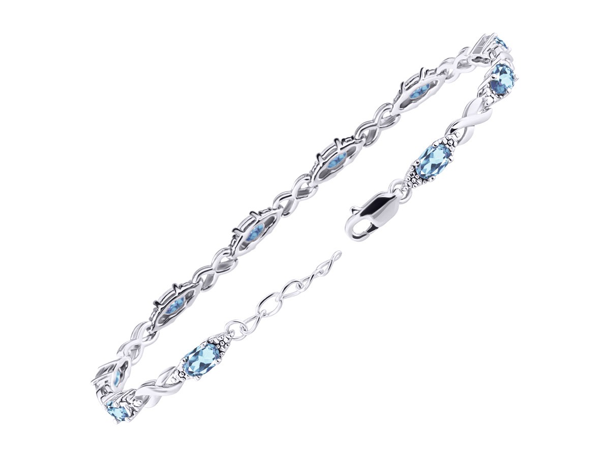 RYLOS BLUE TOPAZ & DIAMOND TENNIS BRACELET STERLING SILVER 7-8″