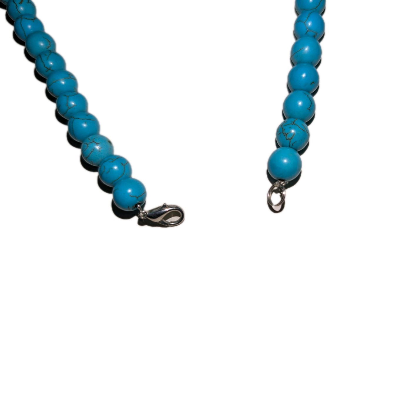 Turquoise Blue Round Stone Bead Strand Necklace Ball Chain Lobster Clasp