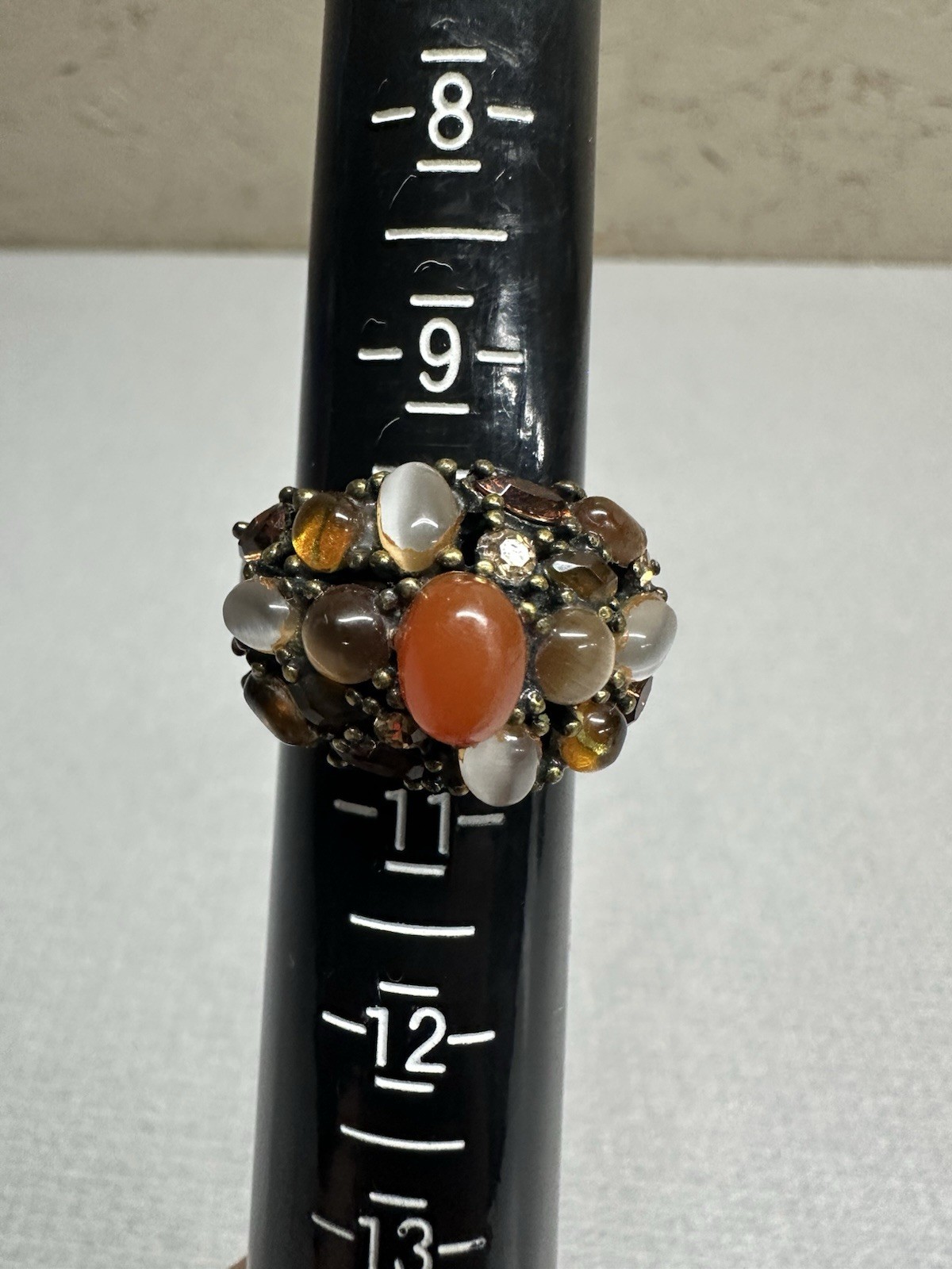 Stunning Solid Brass Ring With Multi-Colored Gemstones Sz 10 Beautiful