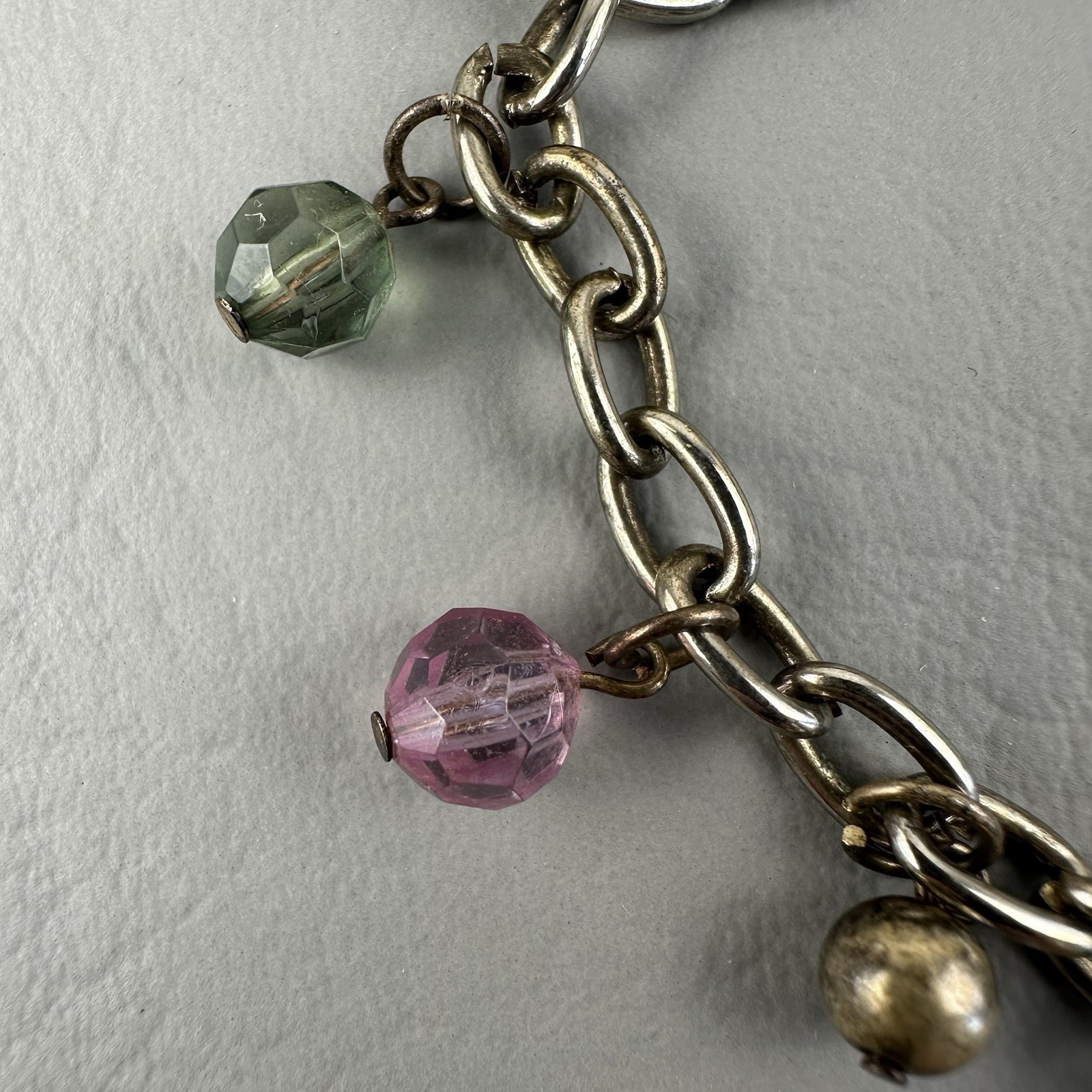 Vintage Charm Bracelet Enamel Shoe Charms Faceted Glass Beads Toggle Clasp 6.5″