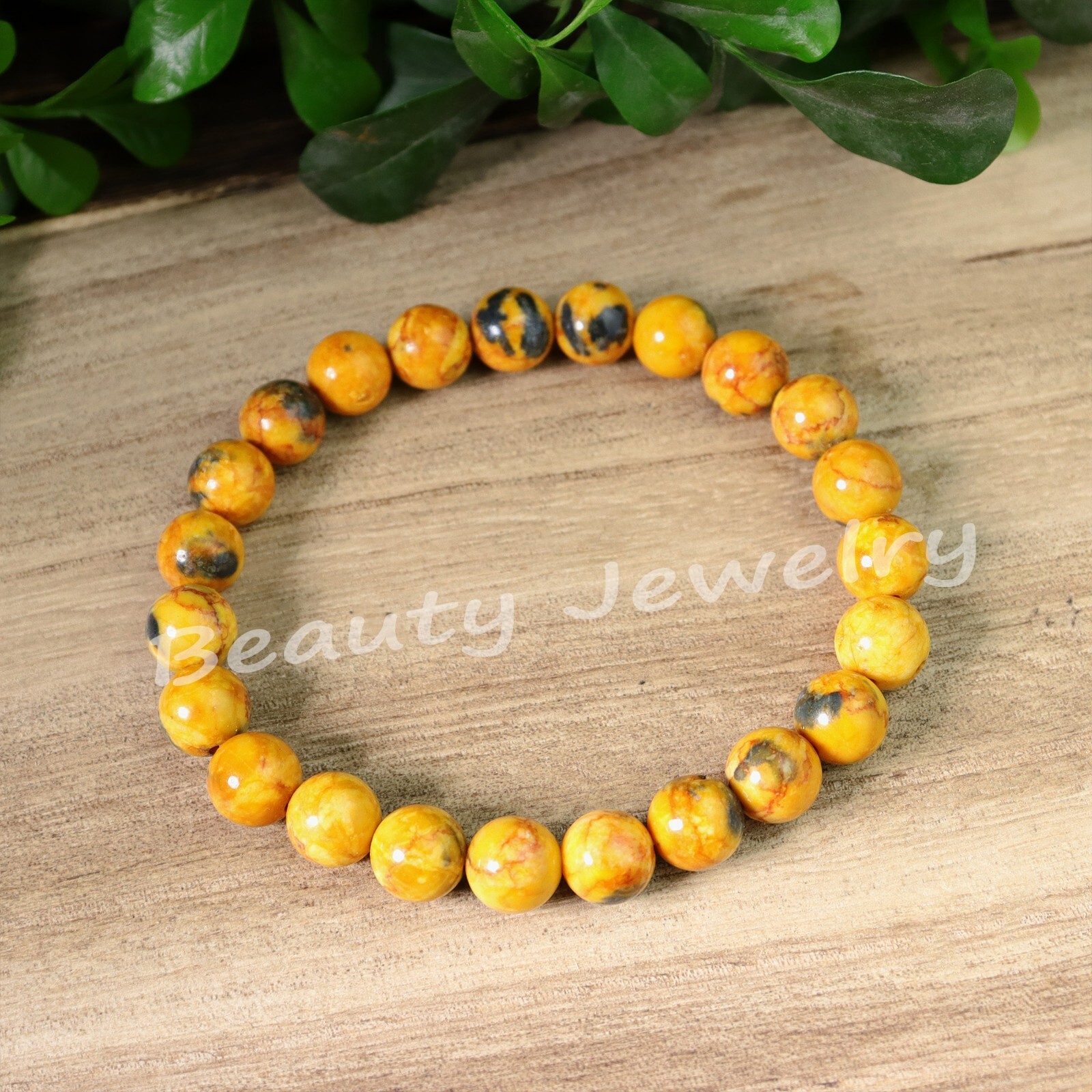 Natural Bumblebee Jasper Stone Bracelet Yellow Stone Stretch Healing Bracelet