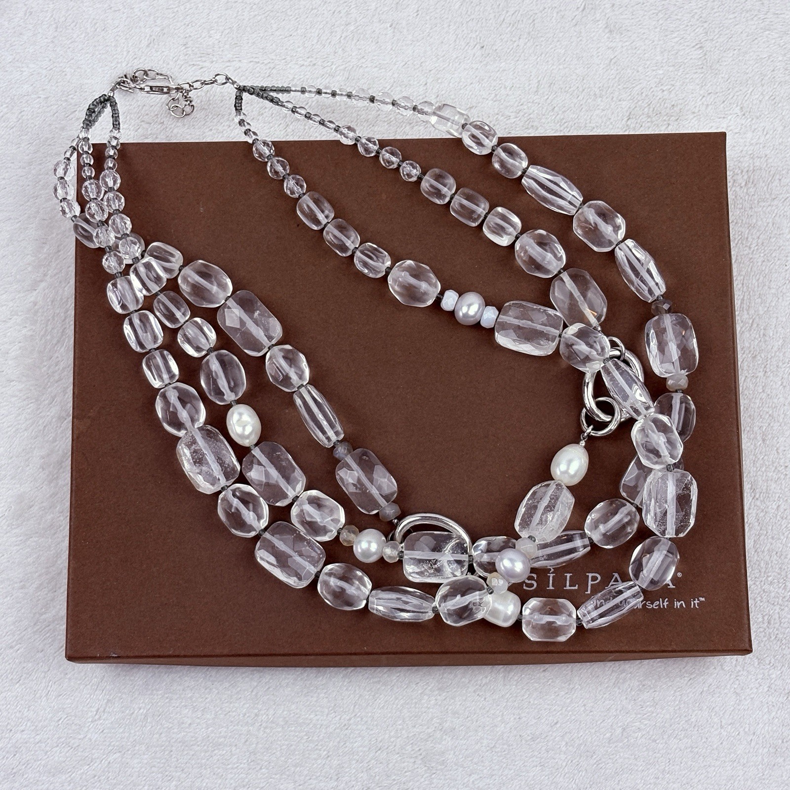 Silpada Sterling Silver Quartz Pearl Agate White Heat Statement Necklace N1789