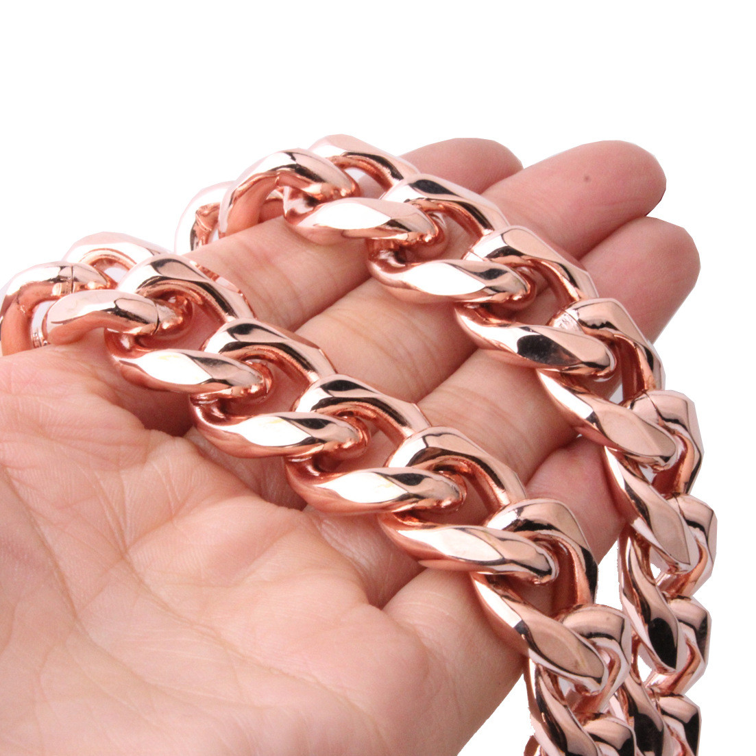 15mm Men’s Rose Gold Stainless Steel Curb Cuban Link Chain Necklace 16″-40″
