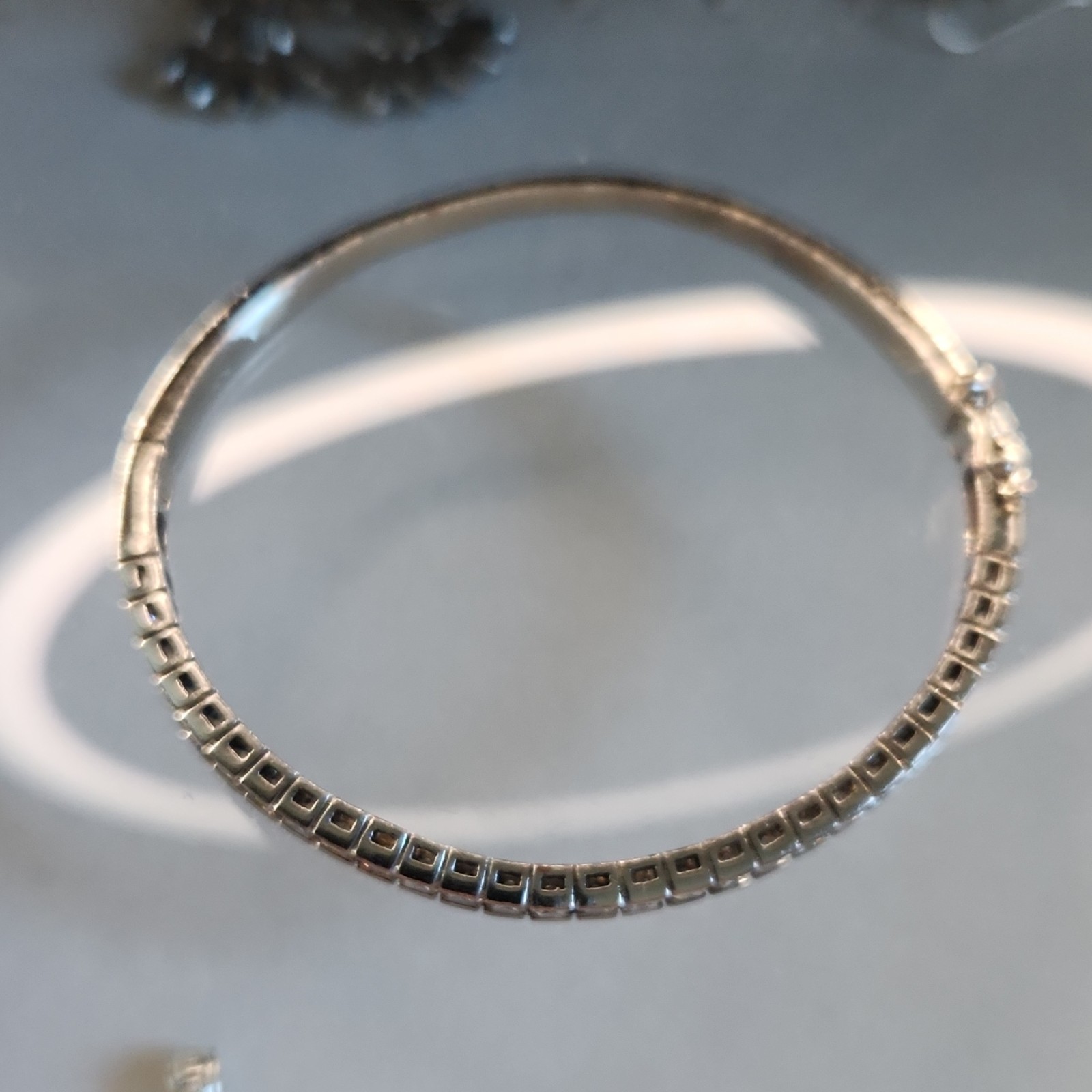 Silver 925 Tennis Bangle Bracelet Channel-Set Push Lock Closure Round