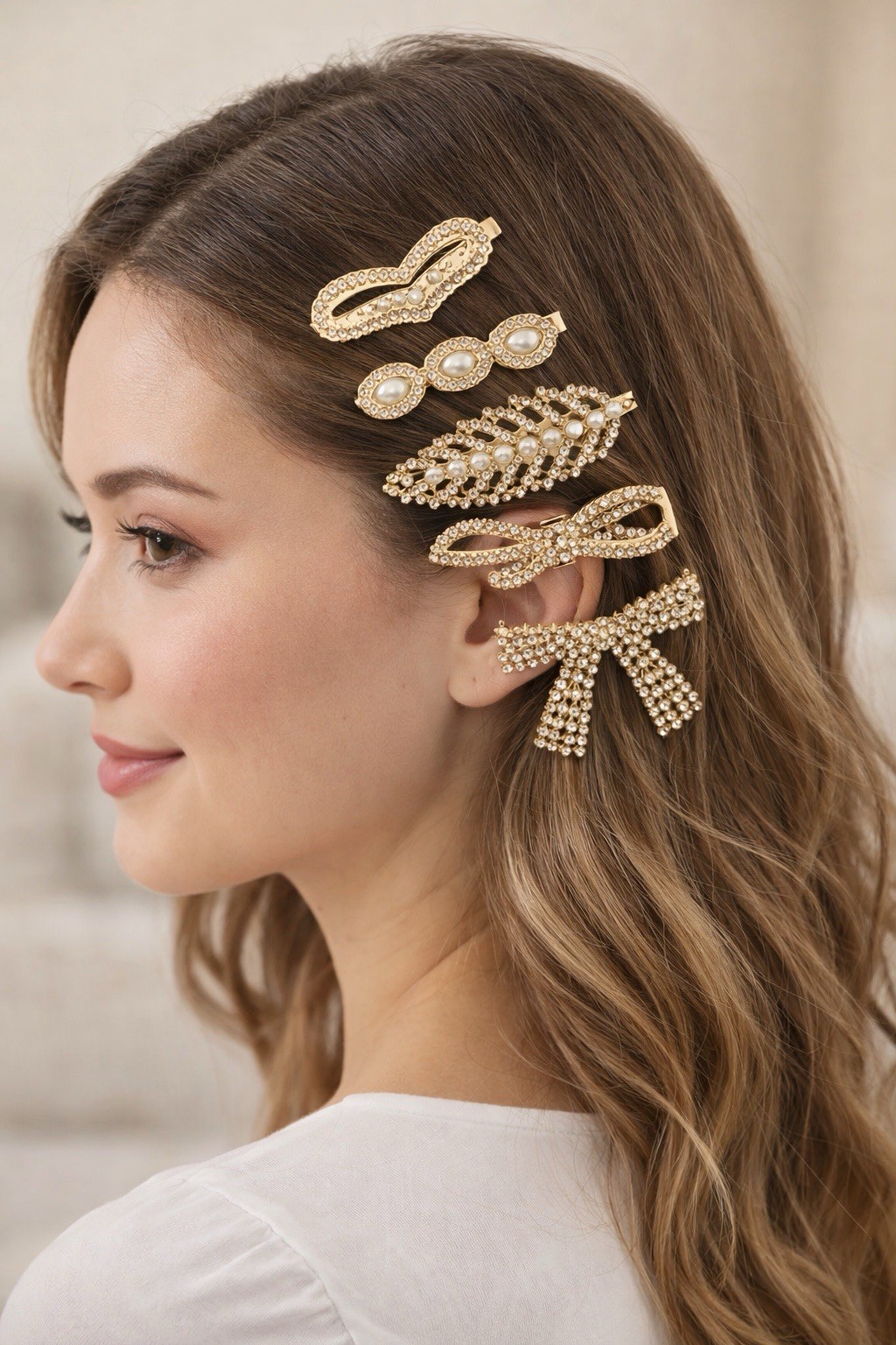 Pearl Hair Clips Gold Rhinestone Barrettes Bridal Hair Accessories Women Wedding