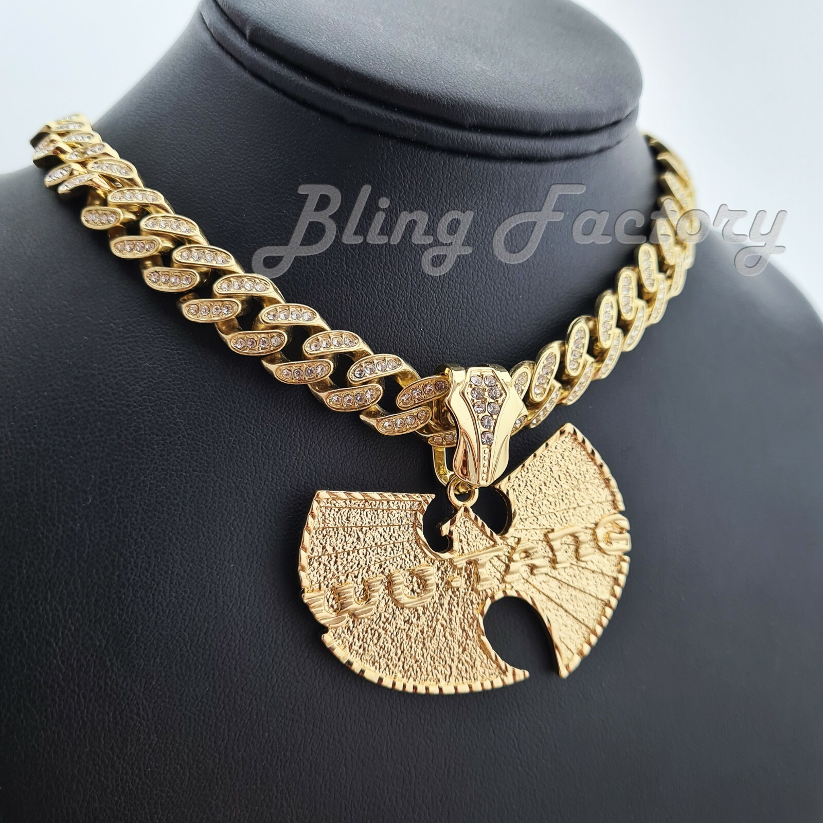 Hip Hop Wu Tang Pendant & 16″ 18″ 20″ 24″ Full Iced Cuban Chain Bling Necklace