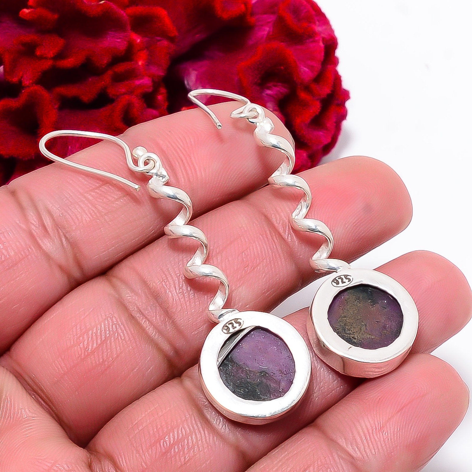 Natural Ruby With Zoisite – Tanzania 925 Sterling Silver Earring 2.34″ E98524