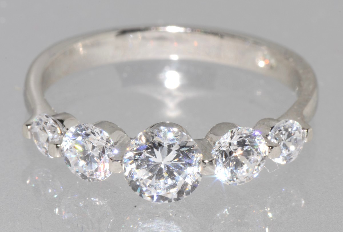 CZ Ring .925 Sterling Silver 5 Stone Clear CZ