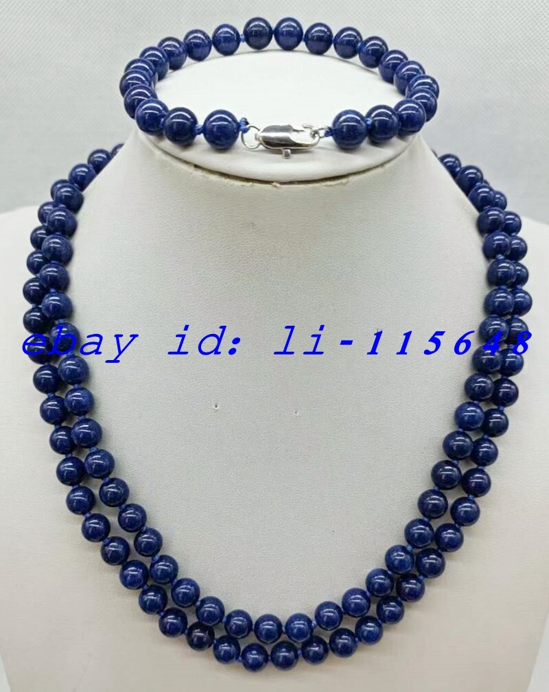 8mm Blue Lapis Lazuli Round Gemstone Beaded Necklace Bracelet 36/7.5 Inch Gift