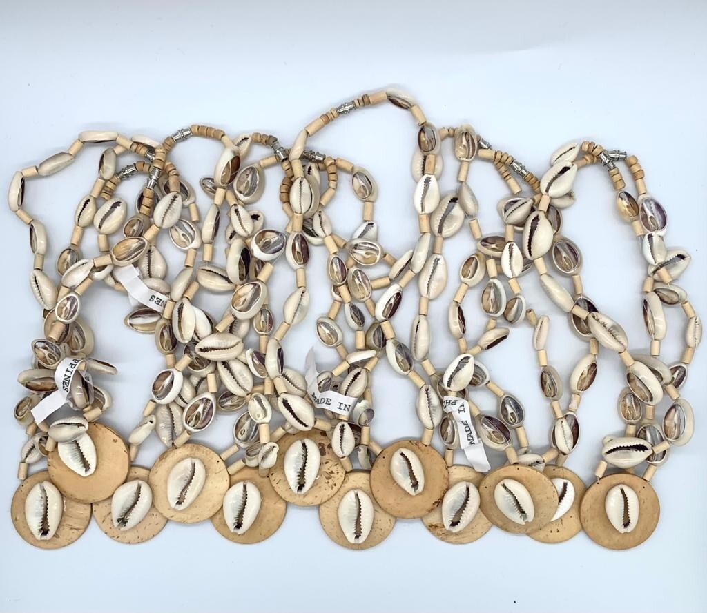 twelve cowrie shell necklaces wooden bead Hawaiian style handmade