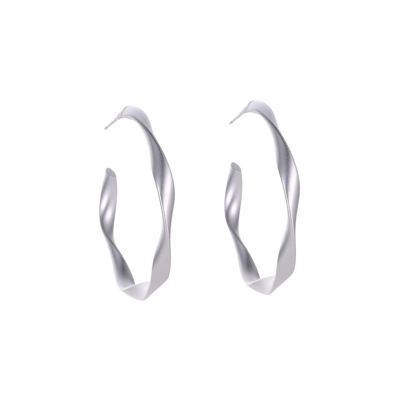 Women Silver Gold Plain Hoop C-Shape Round Twist Geometric Earrings 33mm S14