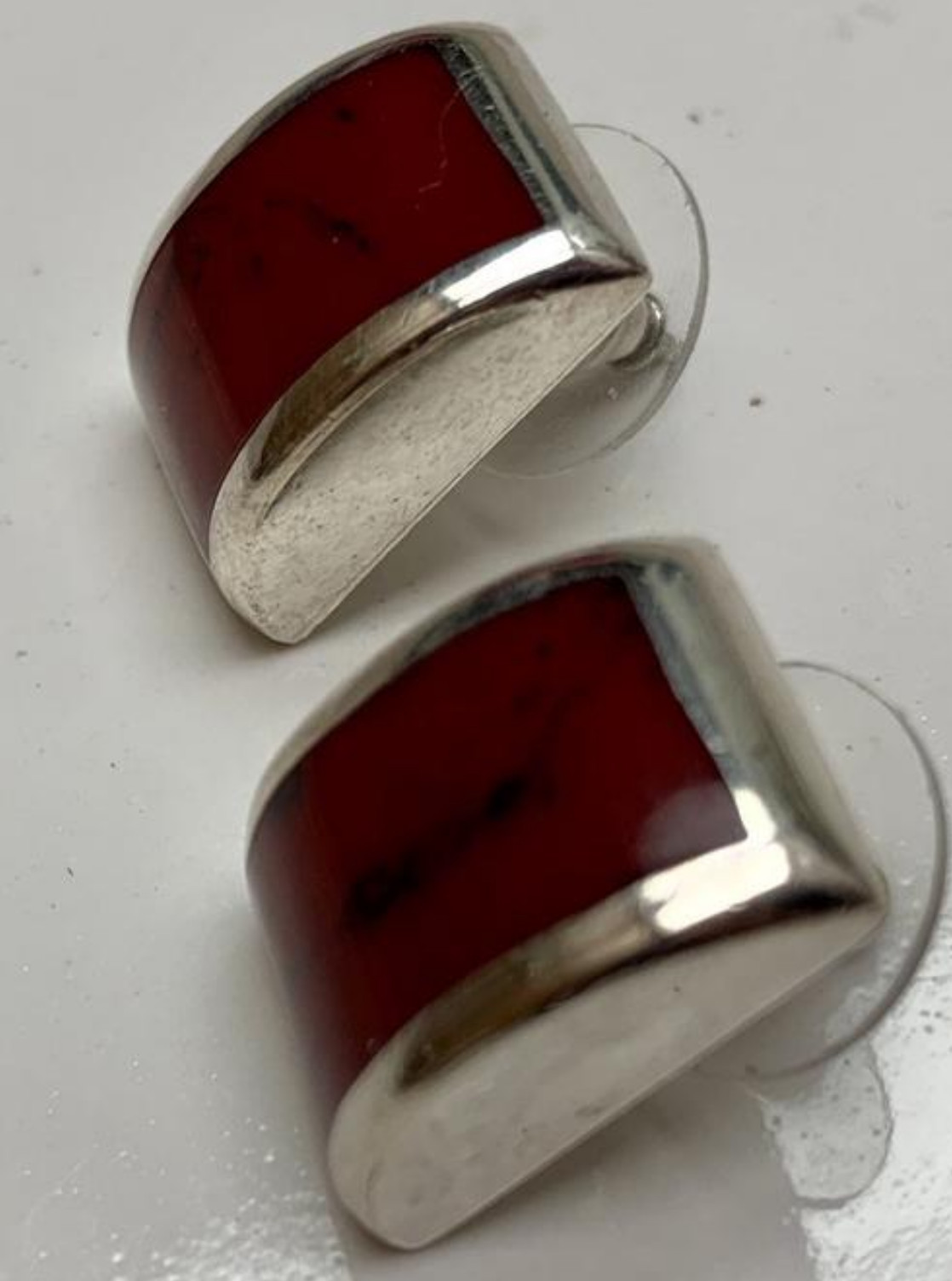 Silpada 925 Sterling Silver Post Stud Earrings P0819 Red Jasper Domed Vintage