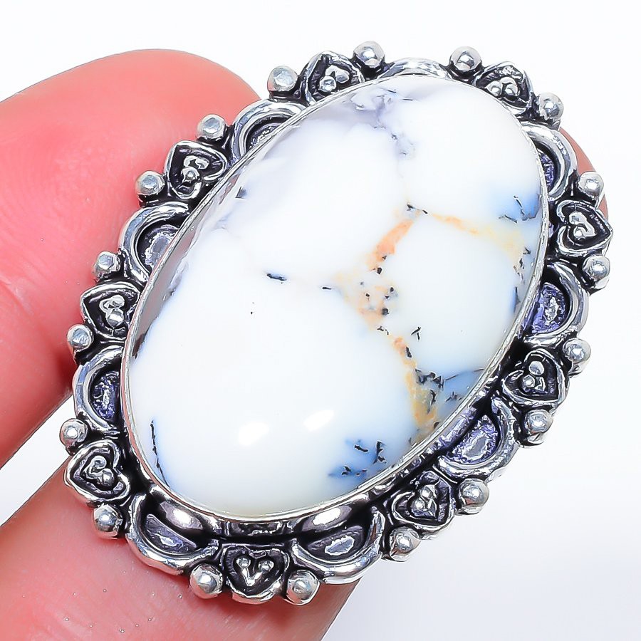 Natural Brazilian Dendritic Opal 925 Silver Plated Ring 8.5 (9744) F1916 S2765