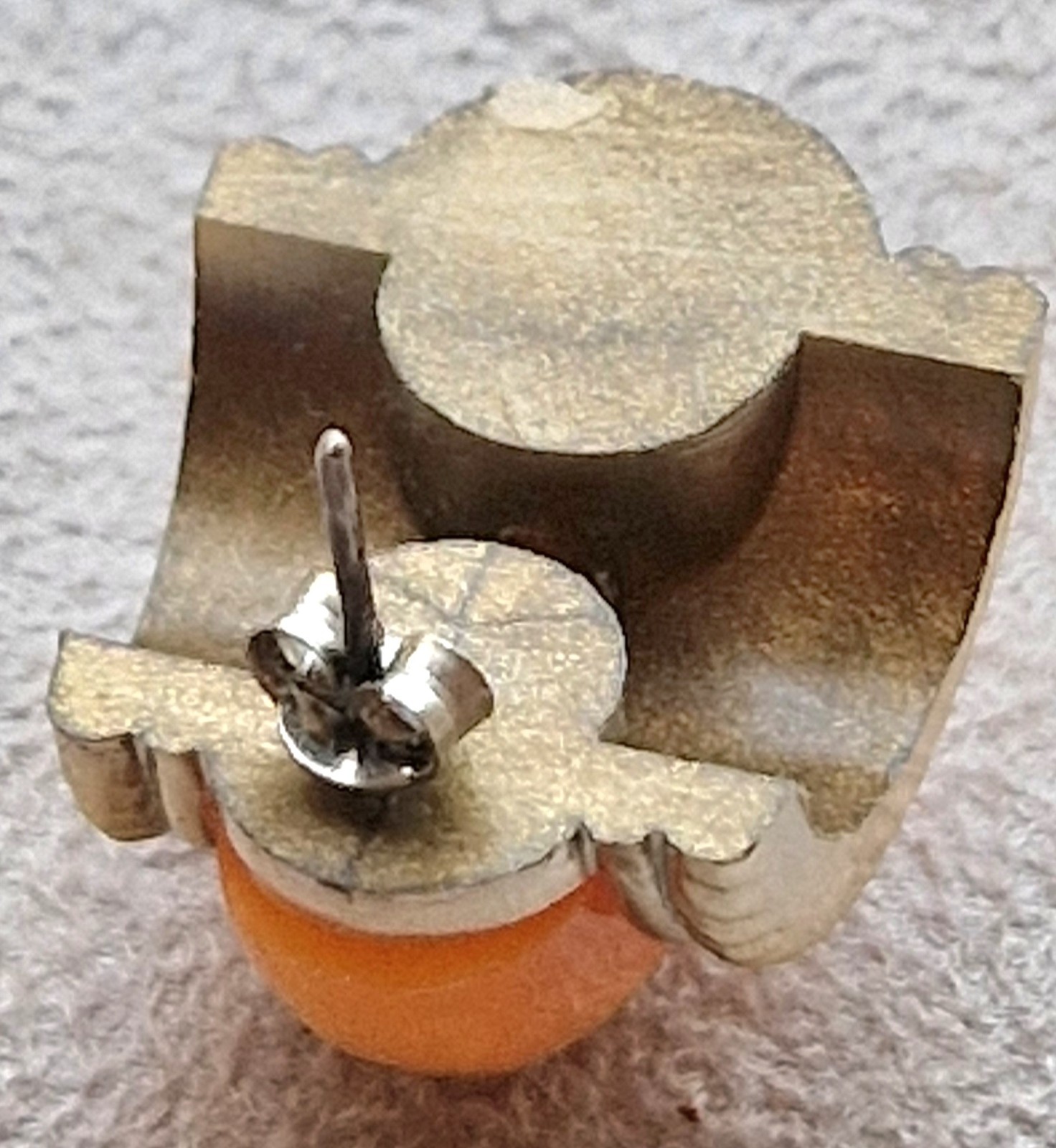 Vintage Orange Marbled Stud Earrings – Gold Tone Rope Trim, 1980s/90s Retro