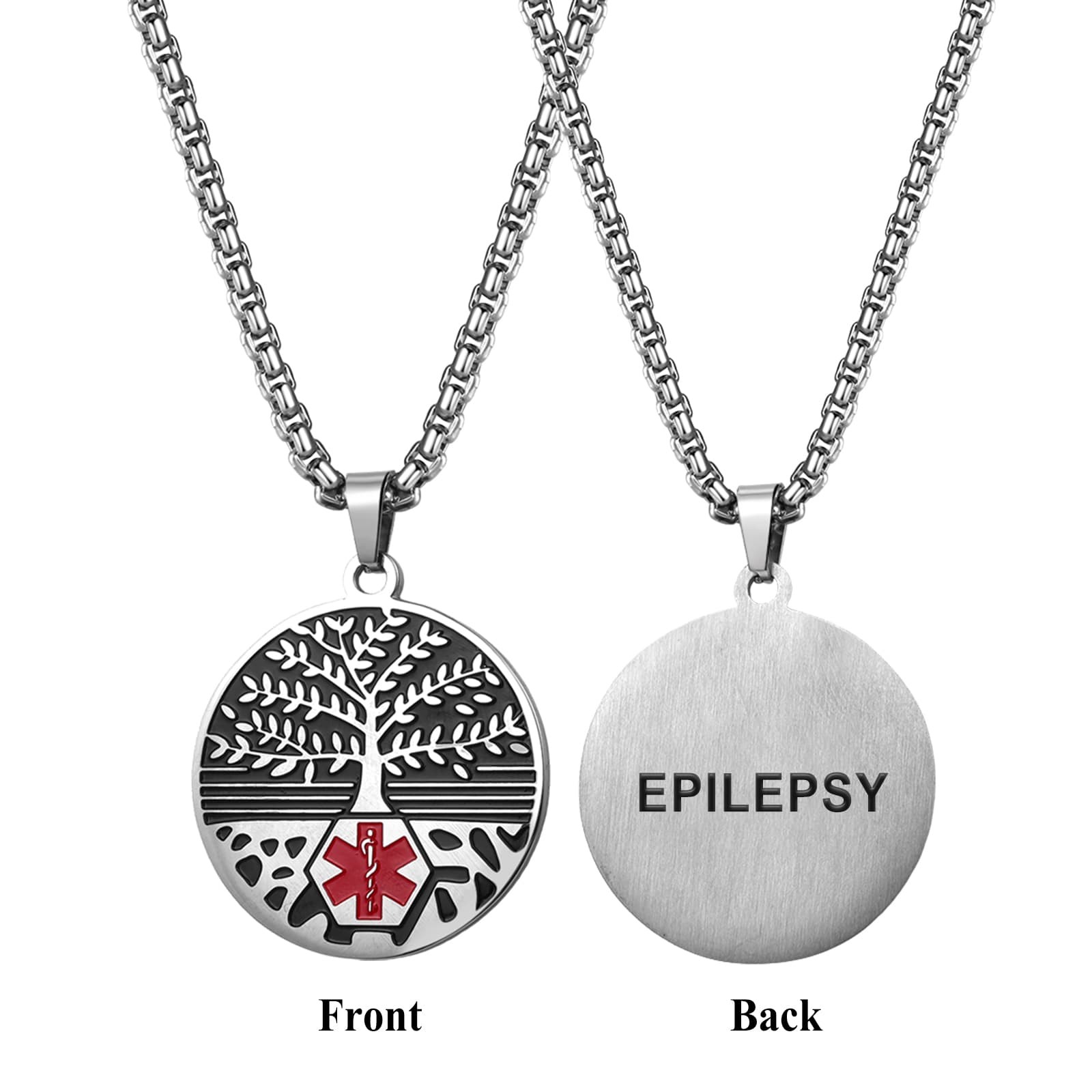 Unisex Emergency Medical Alert Tree of Life Pendant Stainless Steel Necklace