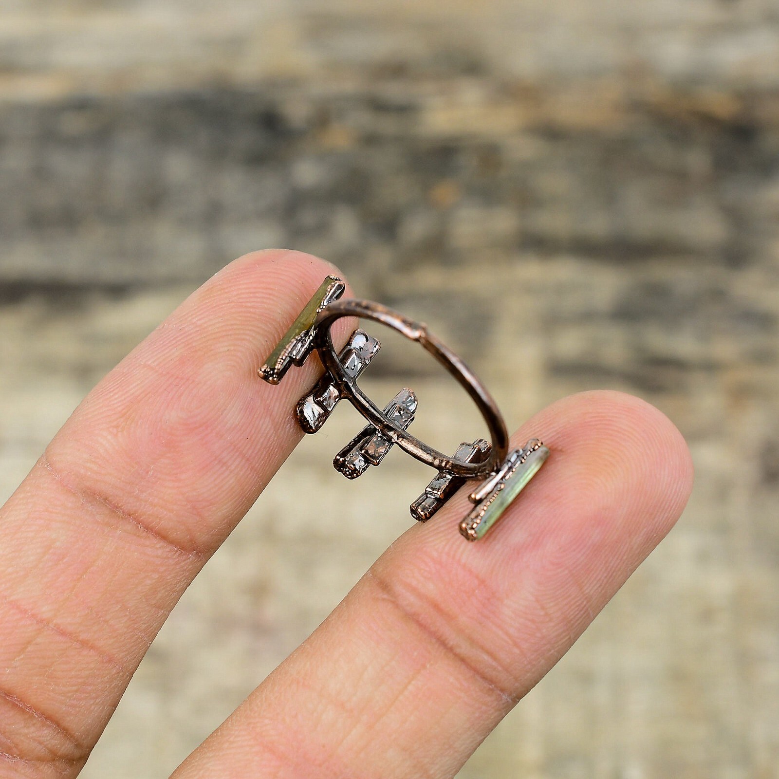 Multi Tourmaline Rough Electroformed Adjustable Ring Size Adjustable Copper