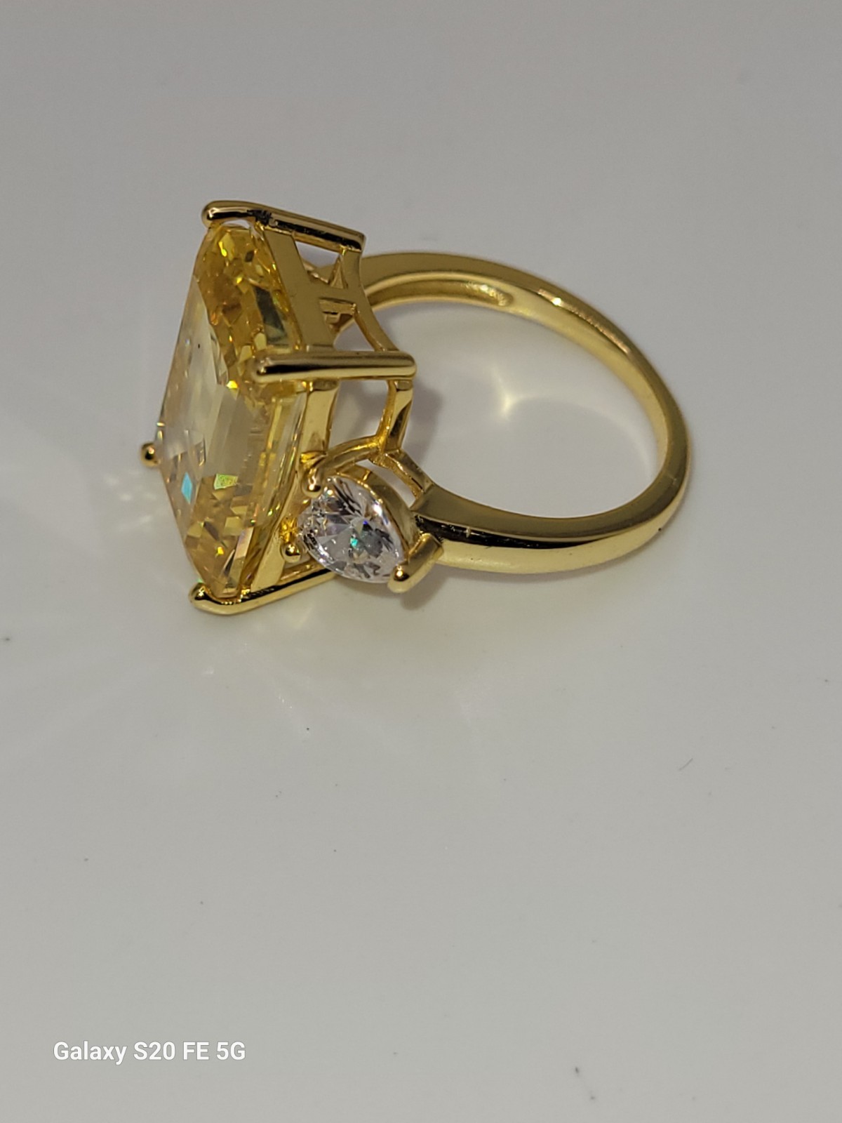 Sterling Vermeil Ring Canary Yellow & Clear CZ Emerald Cut Stone Size 7 925