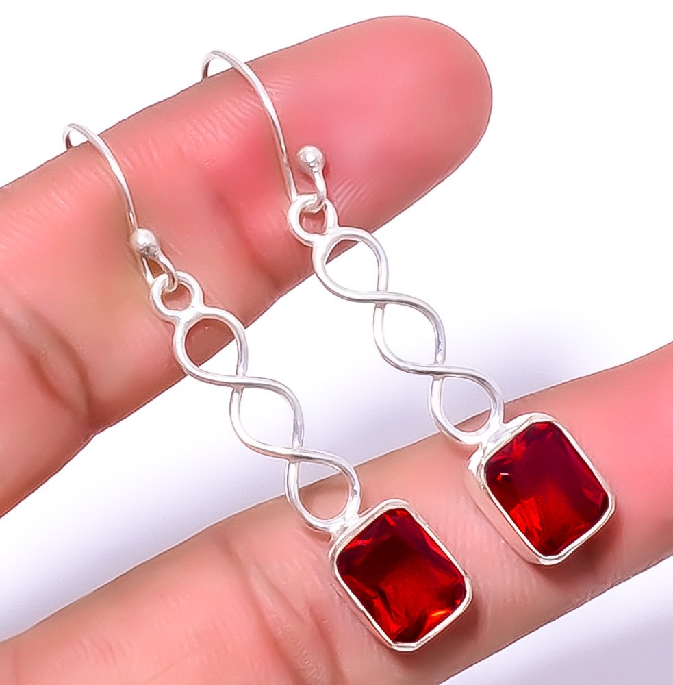 Garnet Gemstone 925 Silver Plated Spiral Earring 1.79″ T60