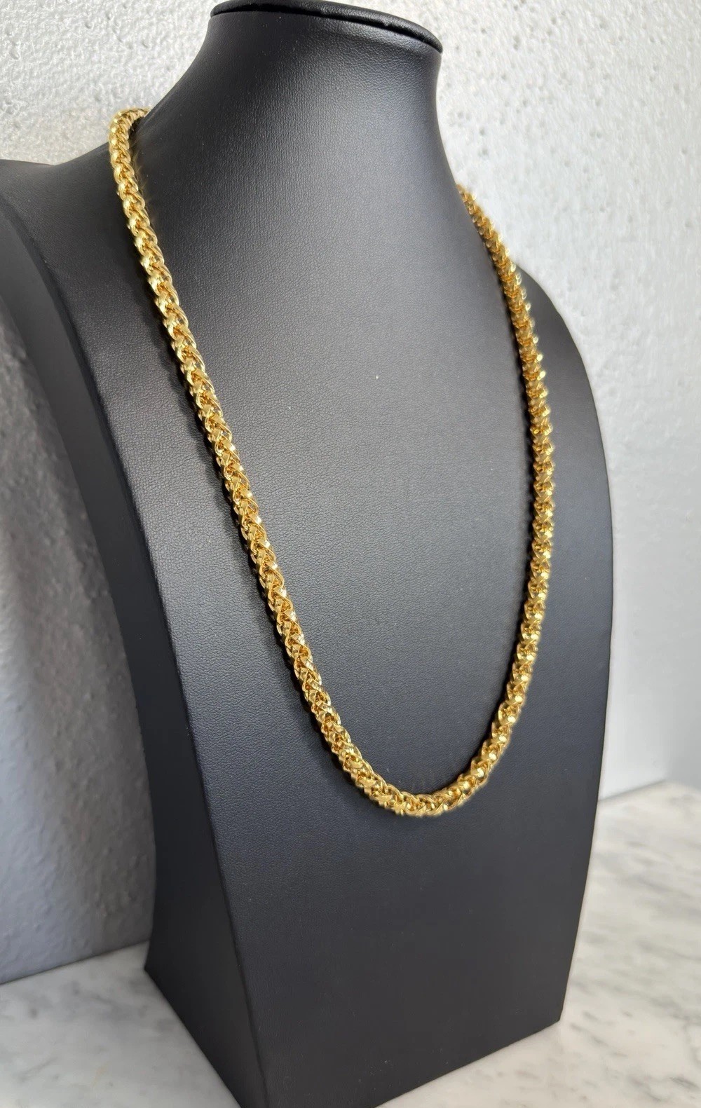 Unsigned Heavy Gold Tone Chunky Wheat Link Chain Necklace 24″ x 6mm