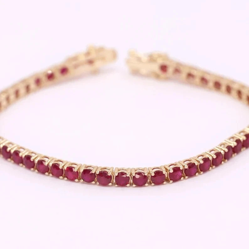 5.80 Ct Round Cut Simulated Ruby Women’s Tennis Bracelet 14K Yellow Gold Plated
