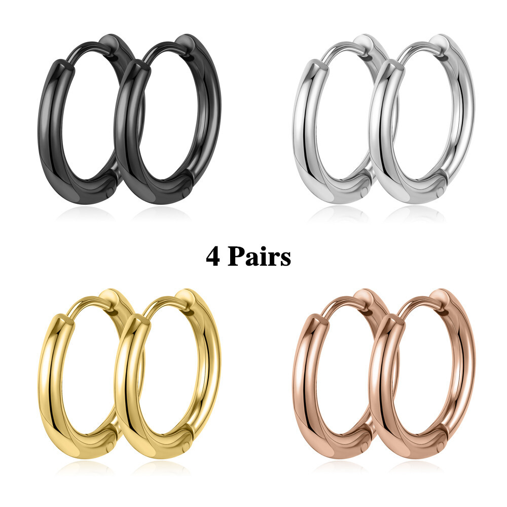 4 Pairs/Set Stainless Steel Hoop Earrings Huggie Cartilage Helix Earrings 6-20MM