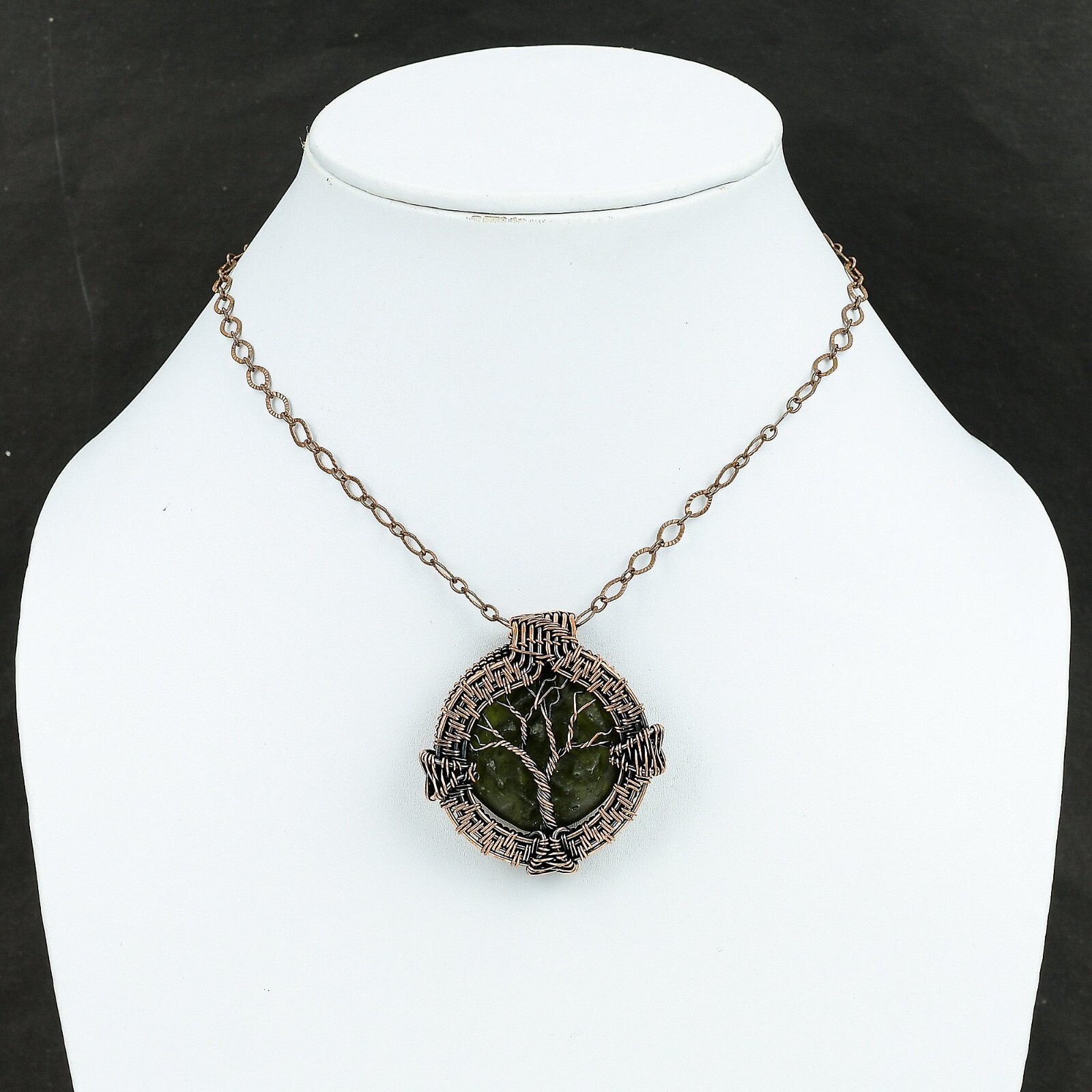 Gift For Her Moldavite Wire Wrapped Tree Of Life Pendant Copper Jewelry 1.81″